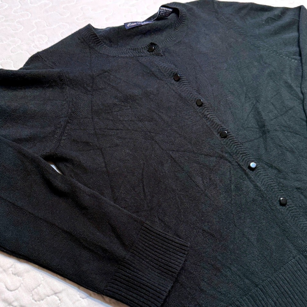 Laura Michelle Women XL Cardigan Black Long Sleeve Button Up Sweater WORK BASIC